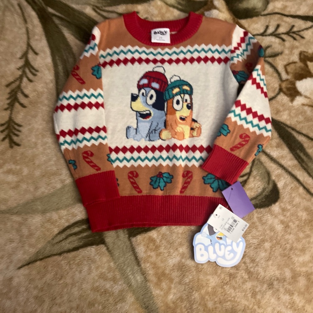 Bluey Kids Sweater with Red and White Pattern